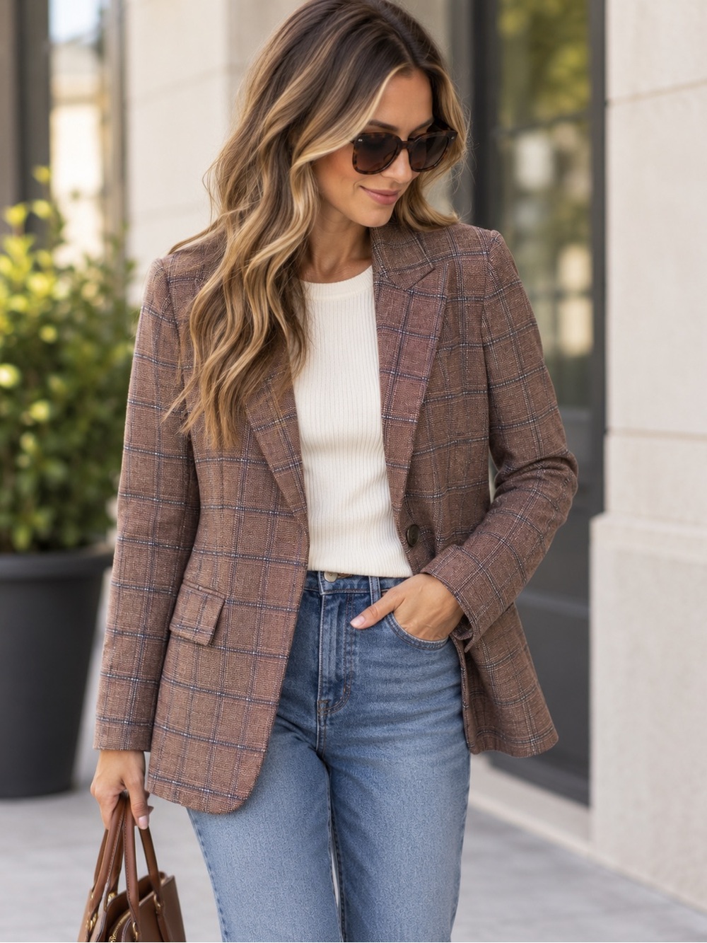 Antonio Melani Brown Plaid Blazer Jacket Size 4